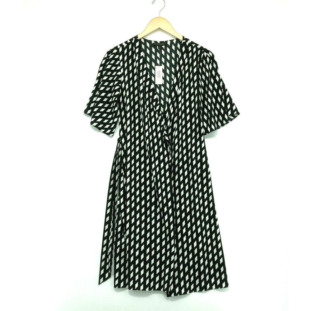 Banana Republic Women's Black V-Neck Short Sleeves Tie Closure Dress Size 0